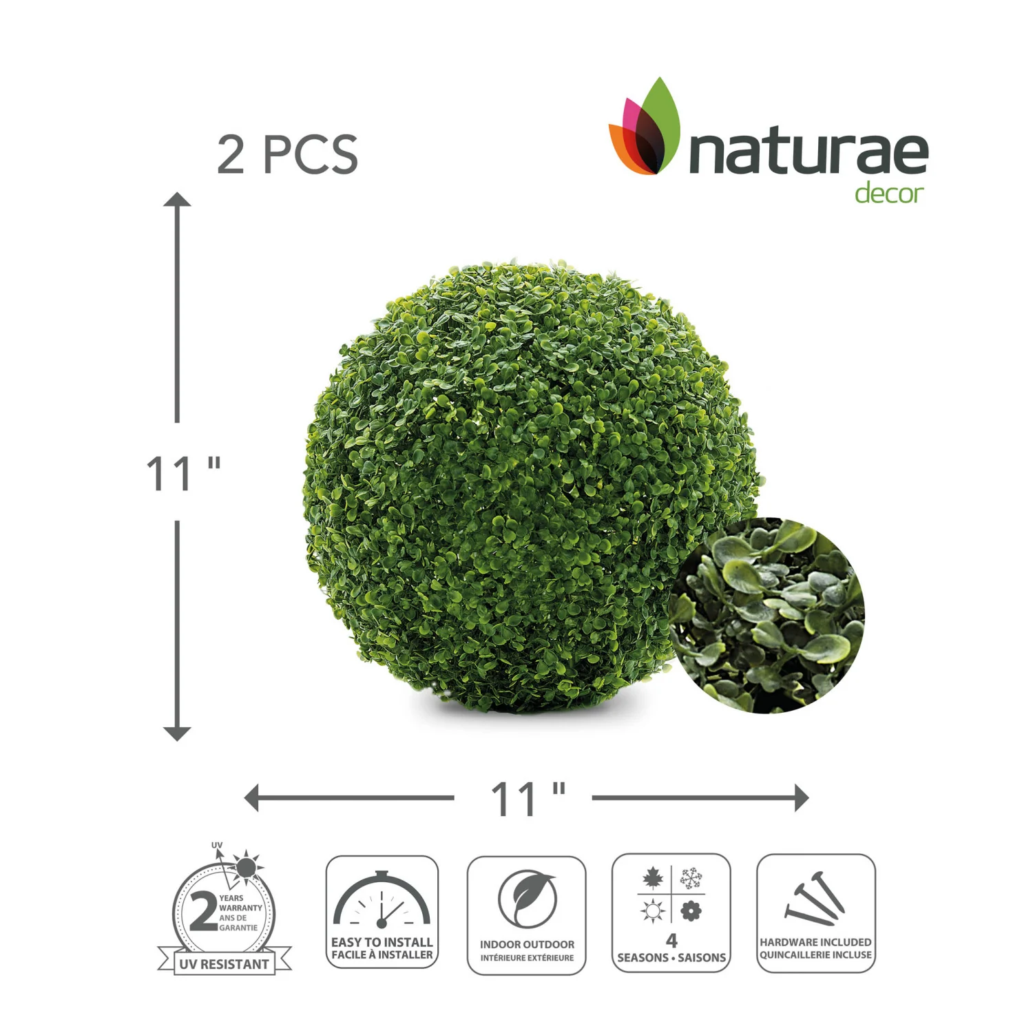 Artificial Boxwood 11" Foliage Ball 2 Pieces