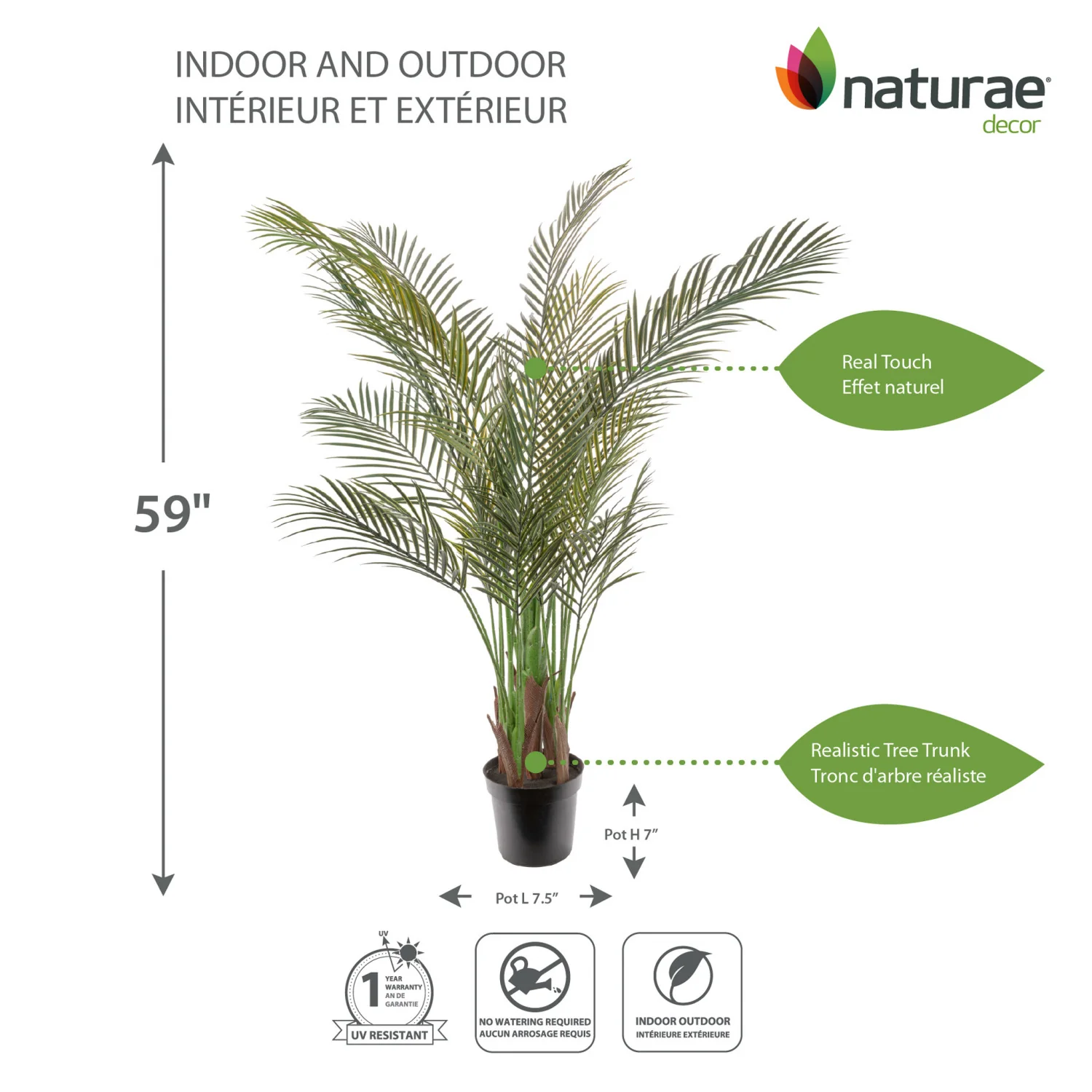Artificial 59" Areca Palm Indoor & Outdoor In Black Pot