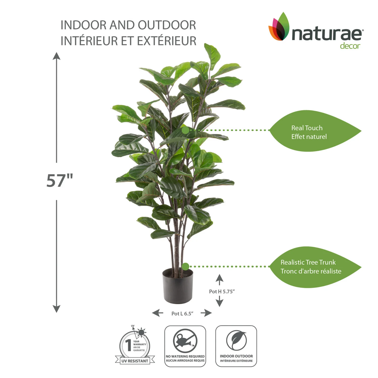 Artificial 57" Fiddle Leaf Indoor & Outdoor In Black Pot