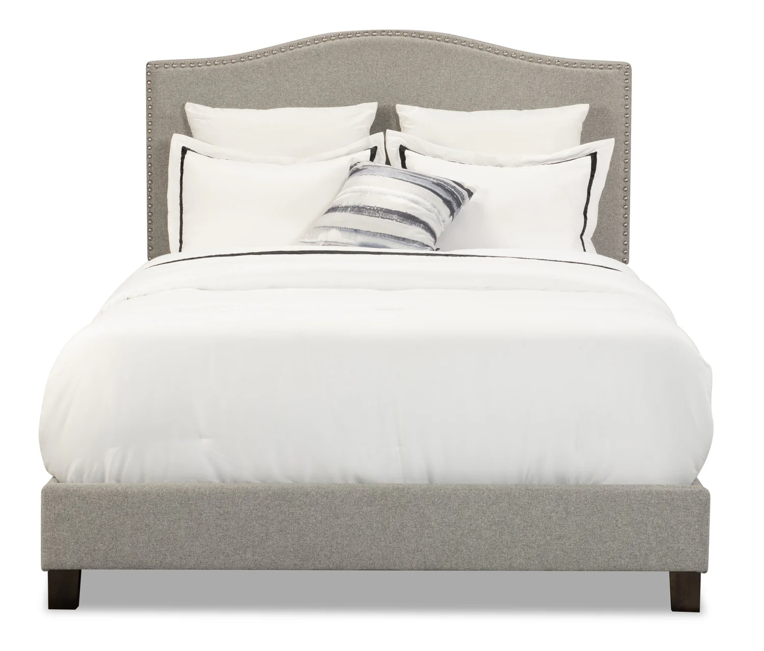 Cove Upholstered Platform Bed in Grey Fabric with Nailhead Design - Queen Size