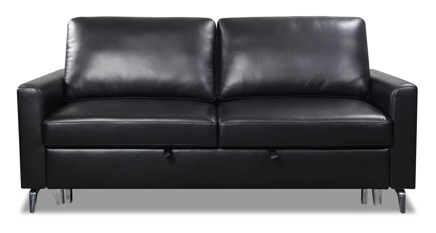 Wilson 77.5" Leather-Look Fabric Sleeper Sofa with Drop-Down Back Cushions and Metal Legs - Black