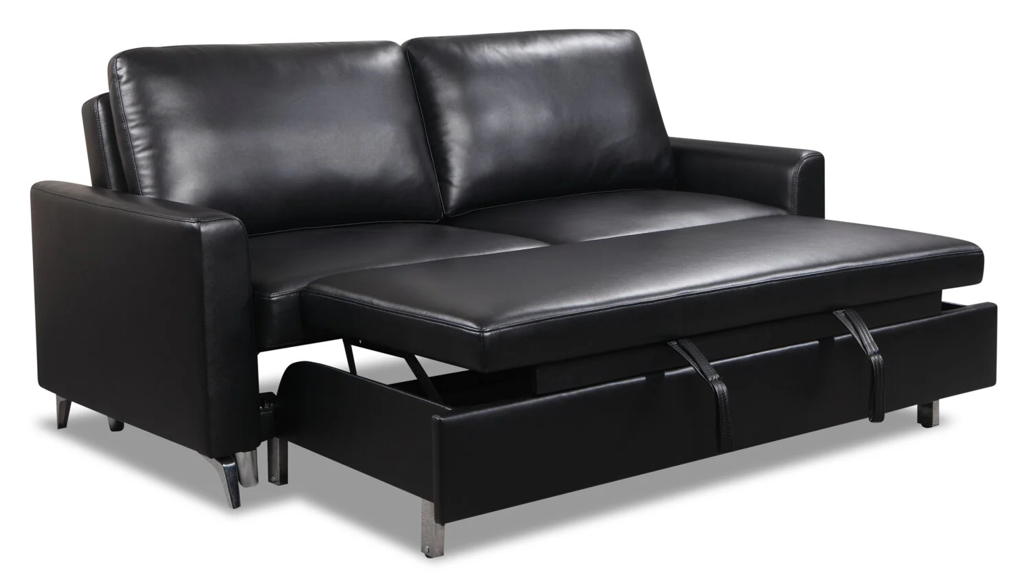 Wilson 77.5" Leather-Look Fabric Sleeper Sofa with Drop-Down Back Cushions and Metal Legs - Black