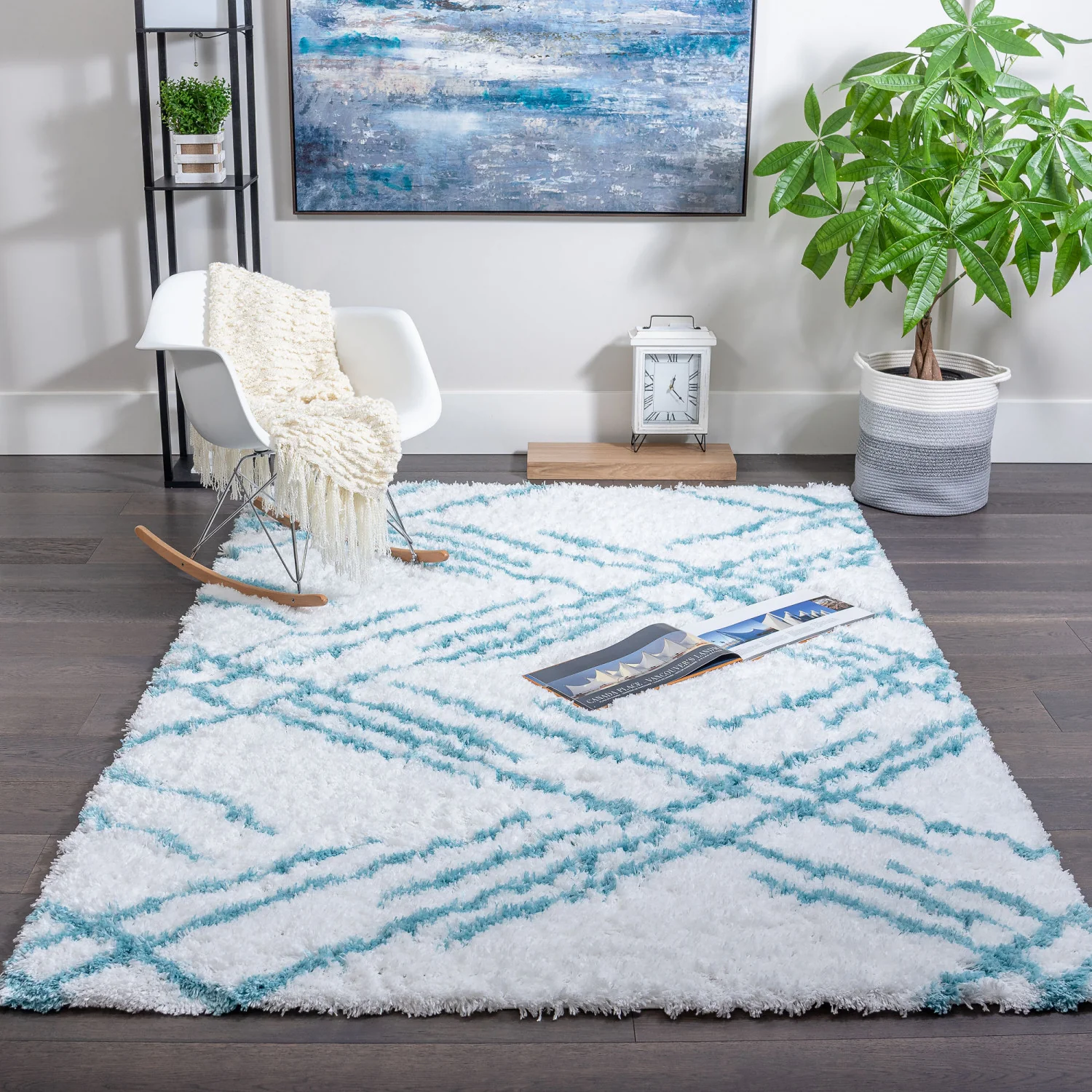 Ker Turquoise Lines 5x8 Area Rug