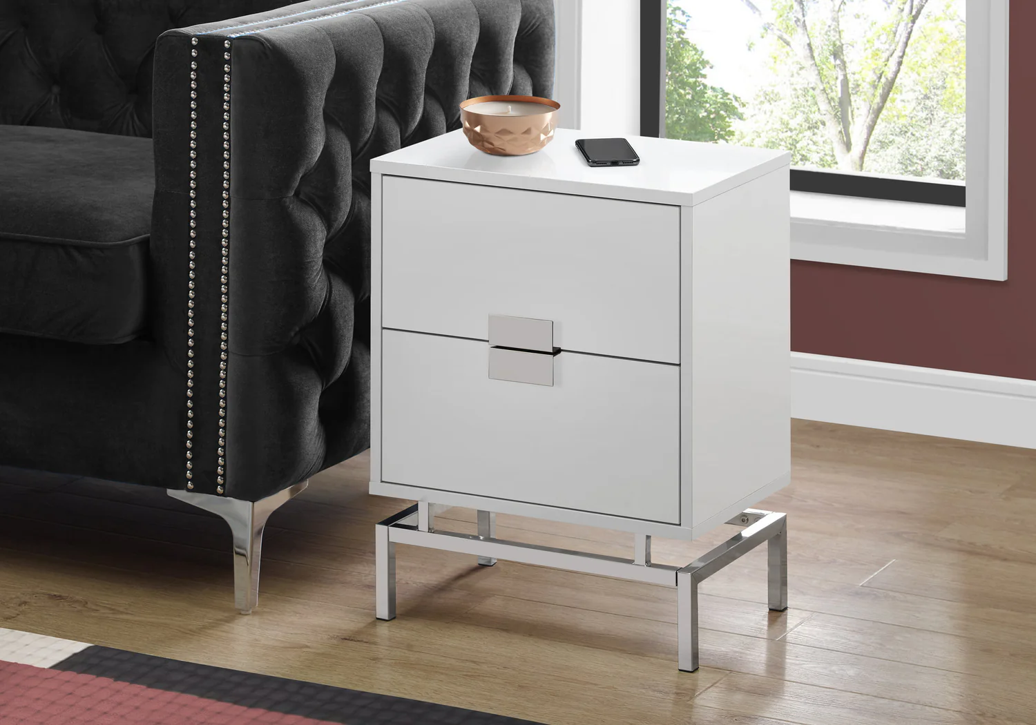 2786-glossy-white-chrome-metal-accent-table-2.webp Glossy White Chrome Metal Accent Table
