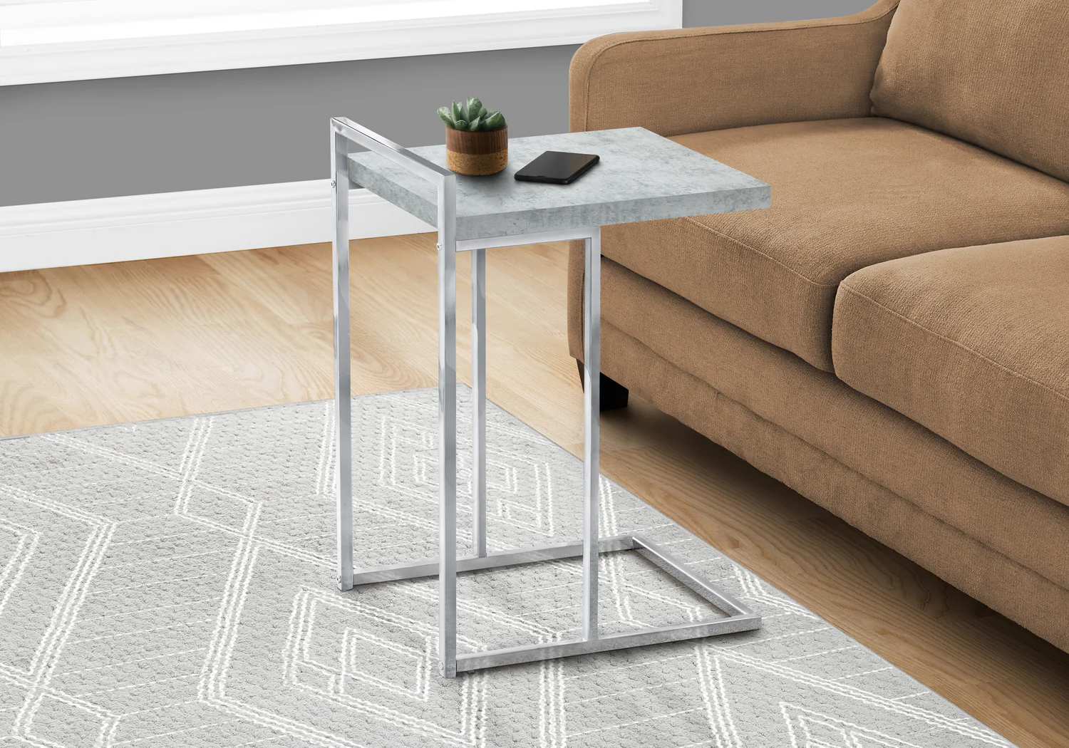 2813-grey-cement-look-chrome-metal-side-table-2.webp Grey Cement-look Chrome Metal Side Table