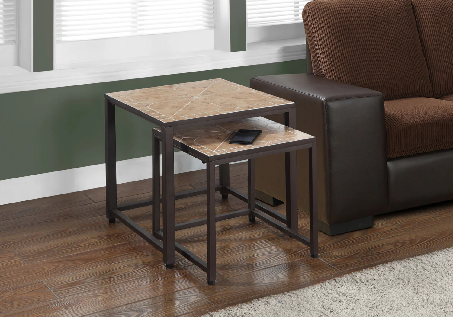 2pcs Set Terracotta Tile Top Brown Nesting Table
