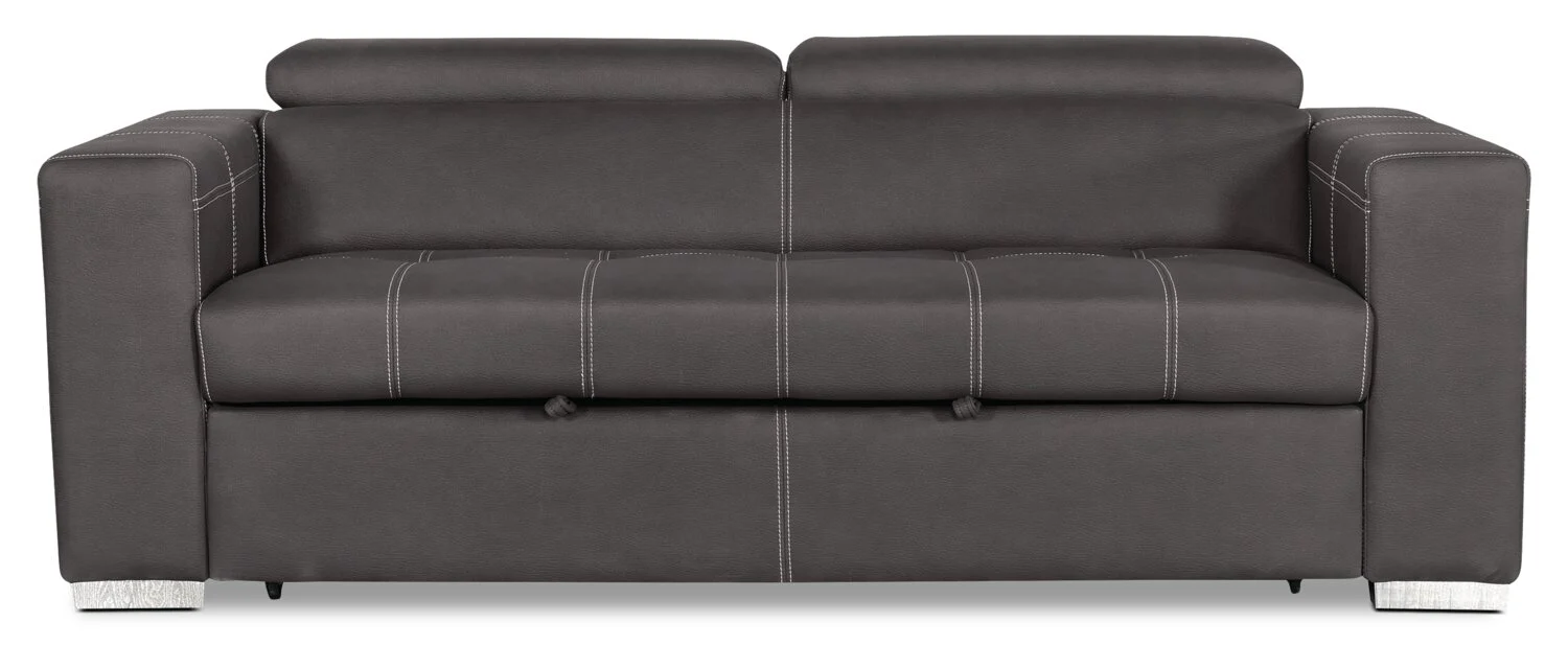 Drake 87" Faux Suede Fabric Sleeper Sofa with Pull Out Sleeper, Flip-Up Headrests and Button Tufting - Grey