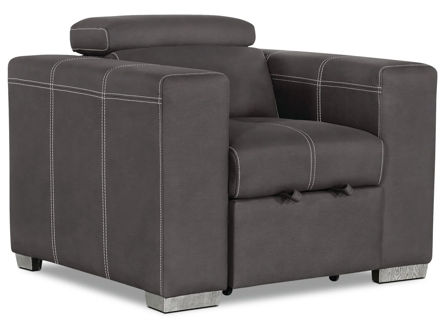 Drake 41.5" Faux Suede Fabric Chair with Pull-Out Ottoman and Flip-Up Headrest - Cement Grey