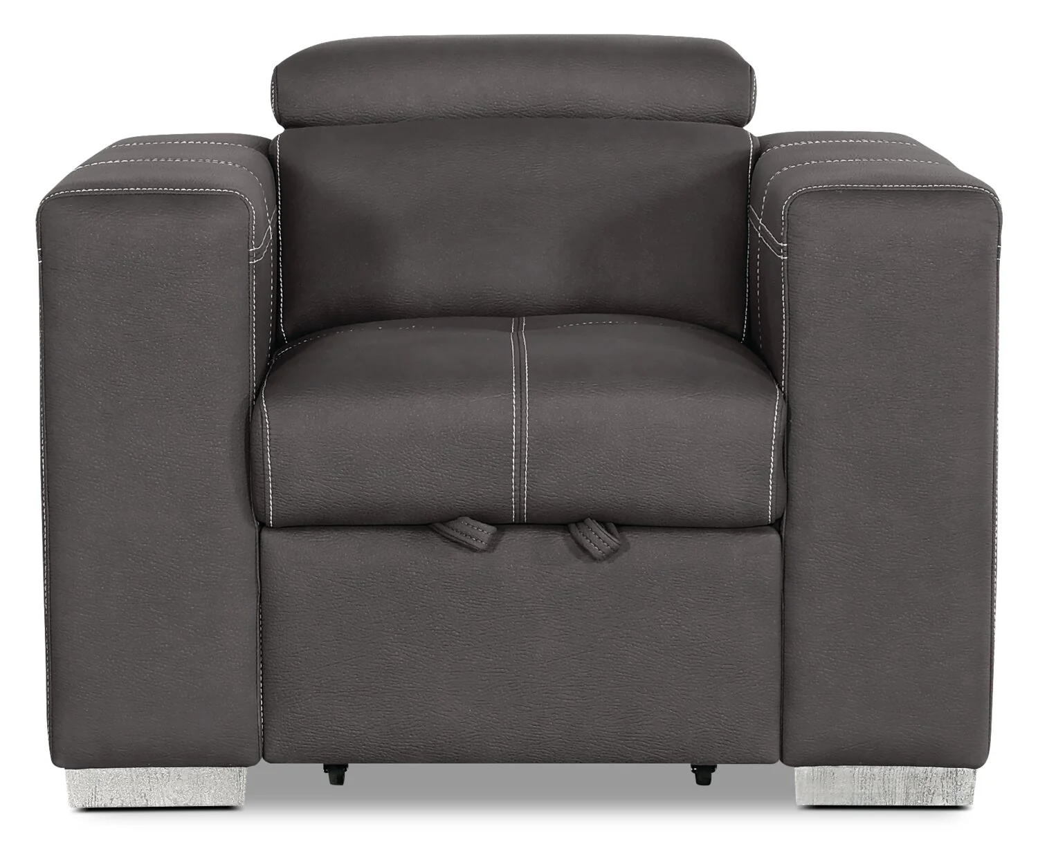 Drake 41.5" Faux Suede Fabric Chair with Pull-Out Ottoman and Flip-Up Headrest - Cement Grey