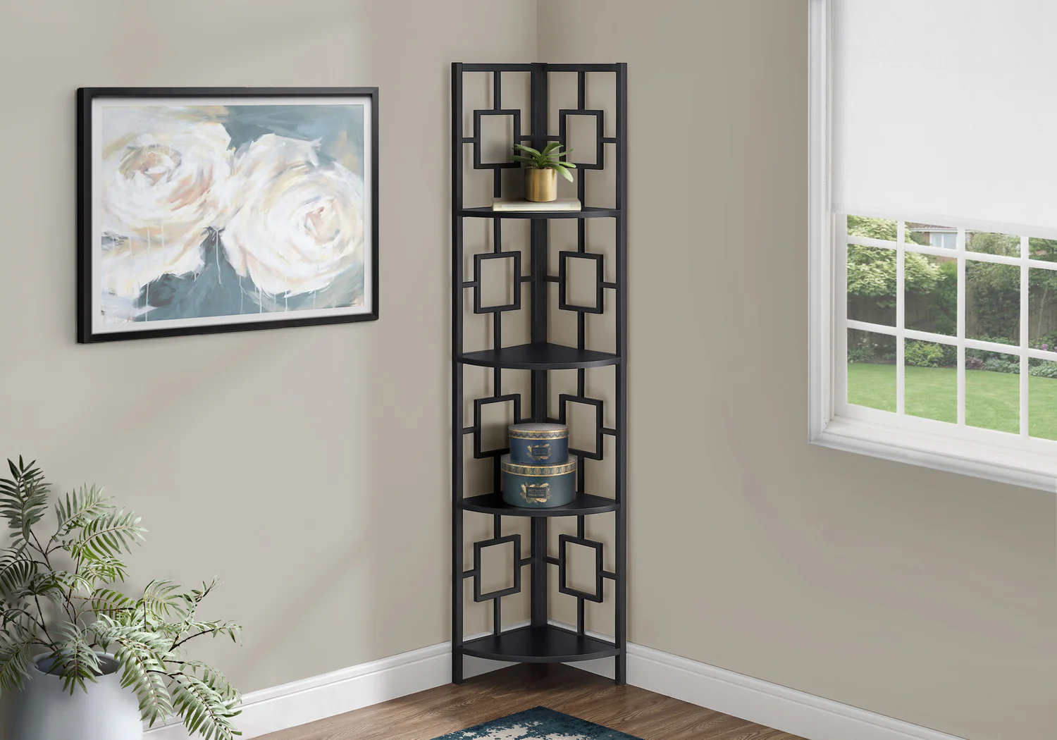 Black Black Metal Corner Etagere Bookcase