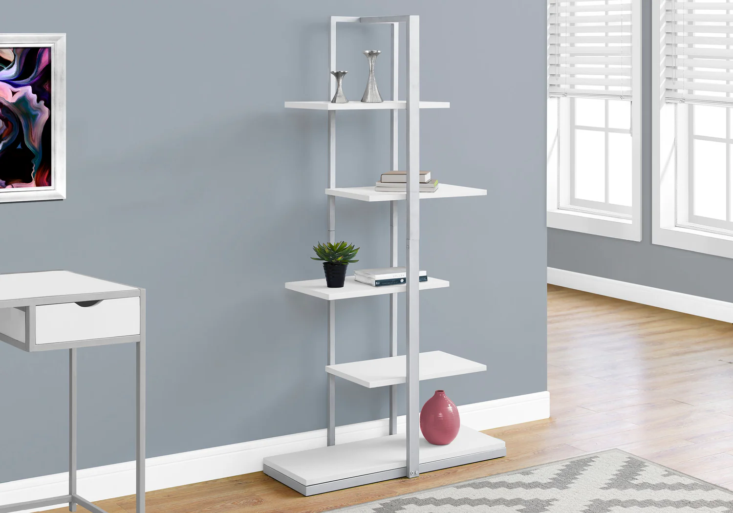 White Silver Metal Bookcase