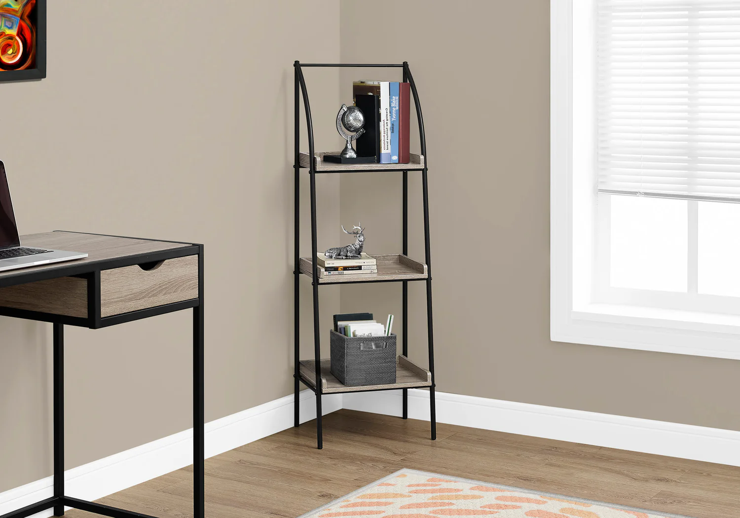 Dark Taupe Black Metal Bookcase