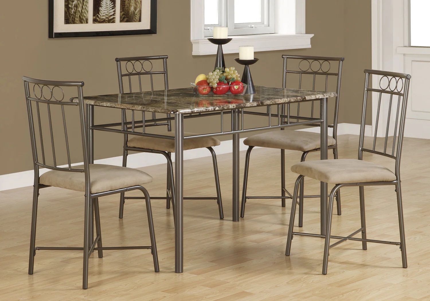 Small 5-Piece Rectangular Dining Package - Brown Marble-Look