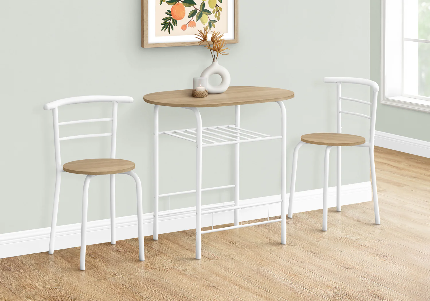 3pcs Natural Top White Metal Dining Set