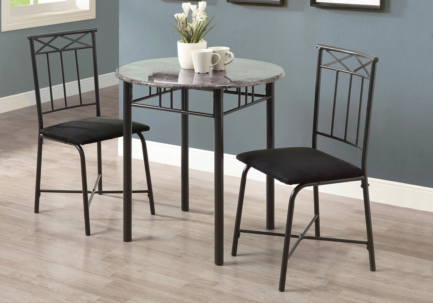 3pcs Set Grey Marble Charcoal Metal Dining Set