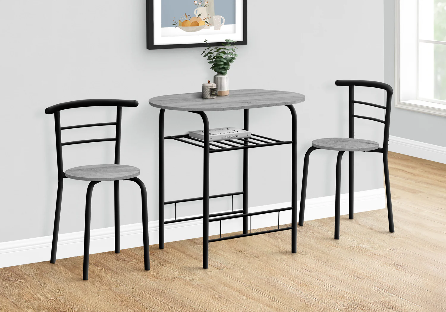 3pcs Grey Top Black Metal Dining Set
