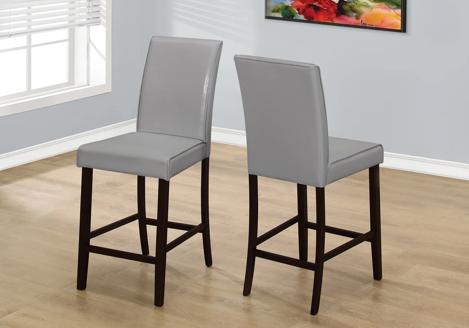 2897-2pcs-grey-leather-look-counter-height-dining-chair-2.webp 2pcs Grey Leather-look Counter Height Dining Chair