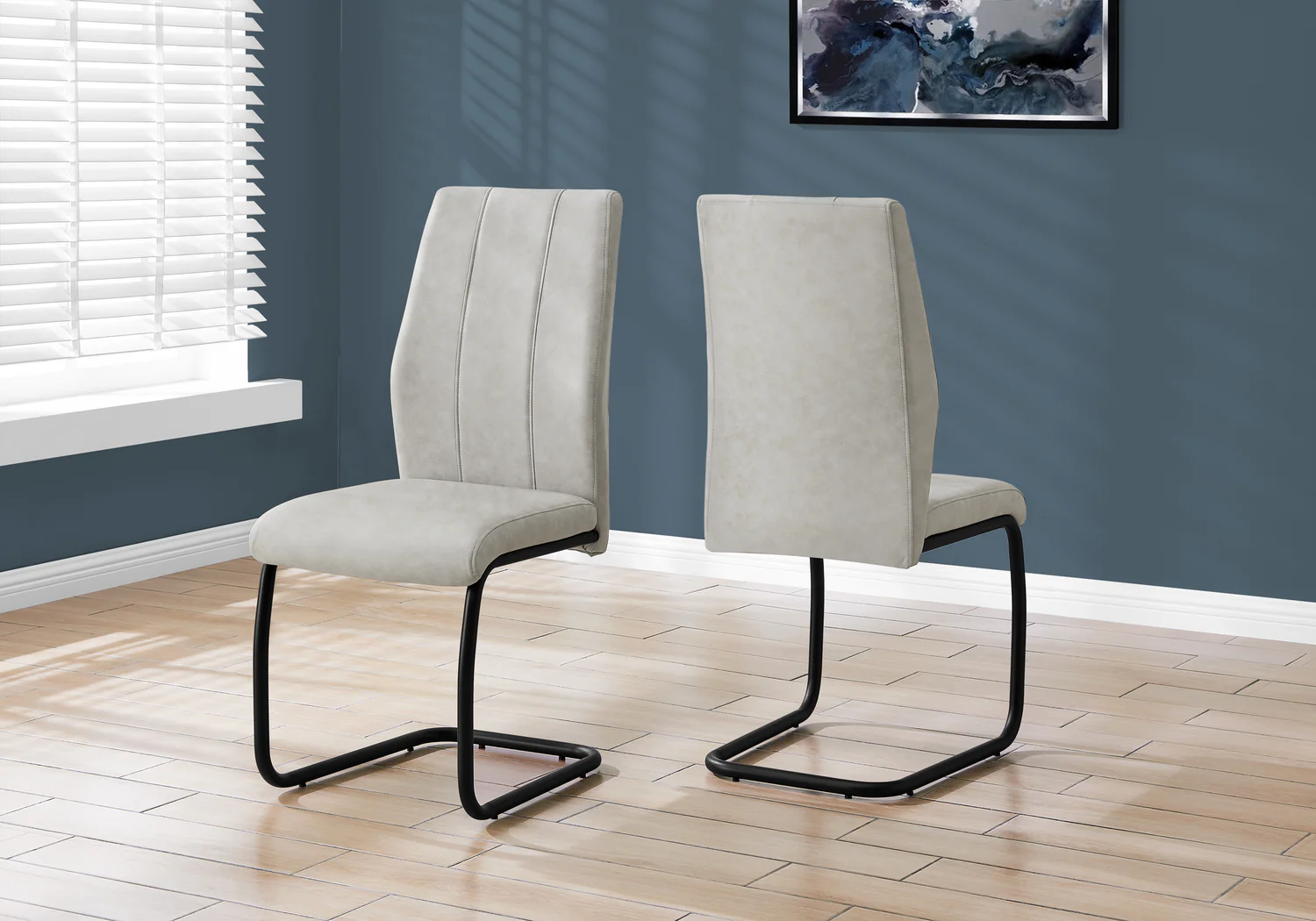 2pcs Grey Fabric Black Metal Dining Chair