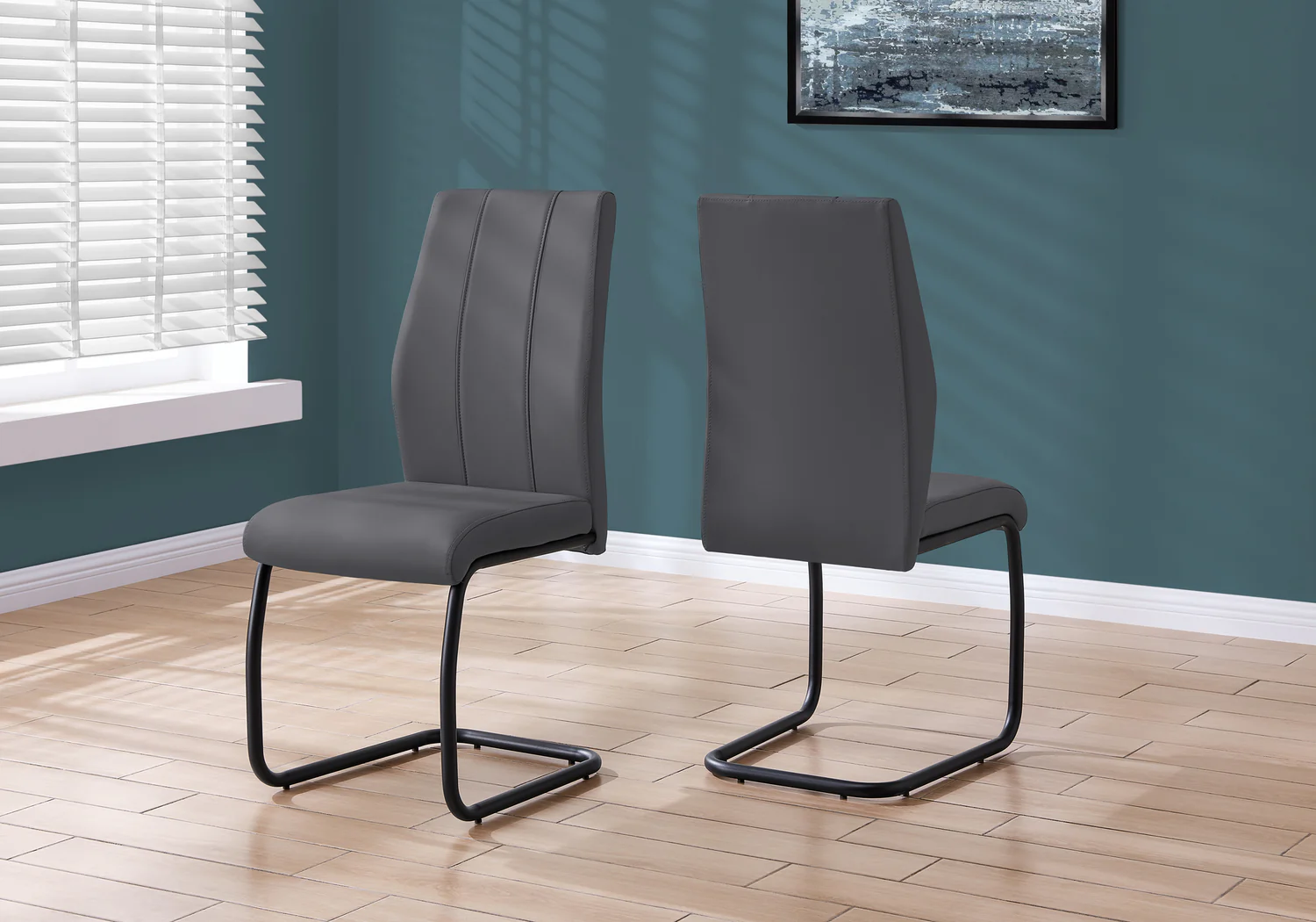 2pcs Grey Leather-look Metal Dining Chair