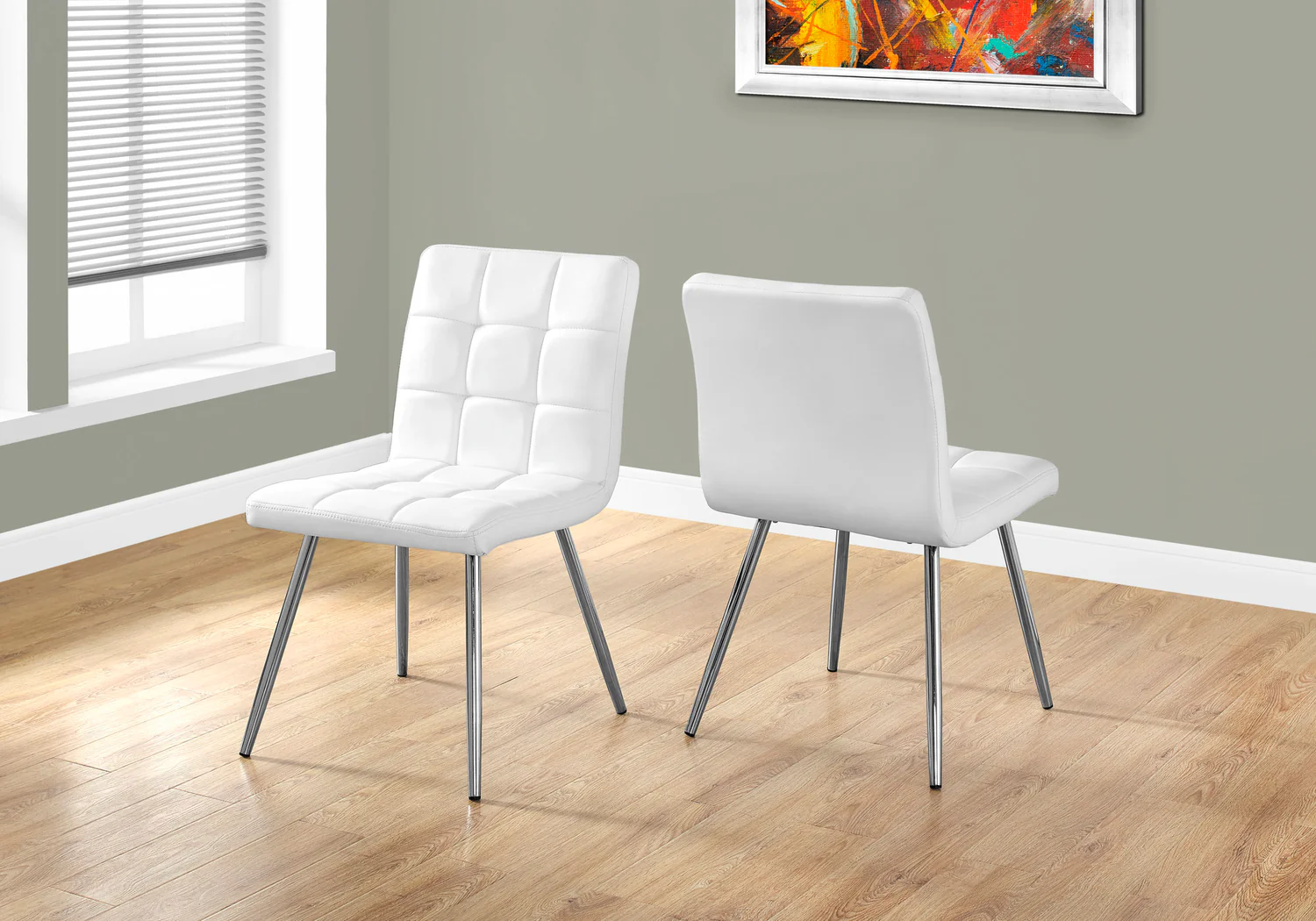 2pcs White Leather-look Chrome Dining Chair