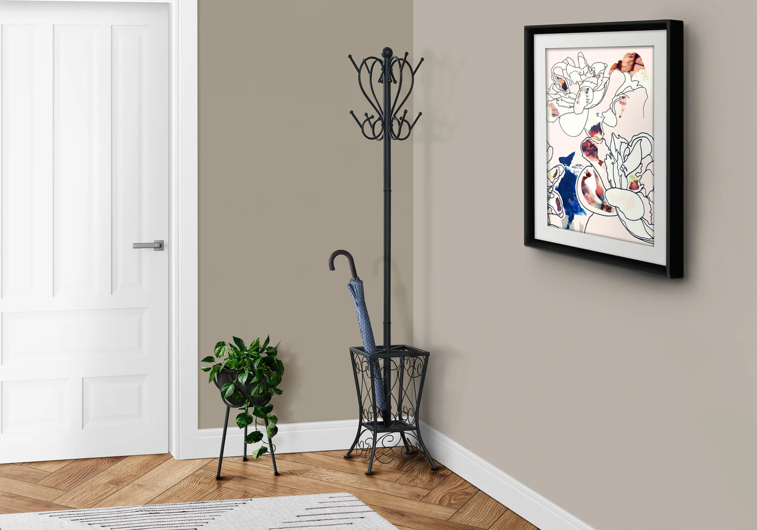 Black Metal with An Umbrella Holder Coat Rack