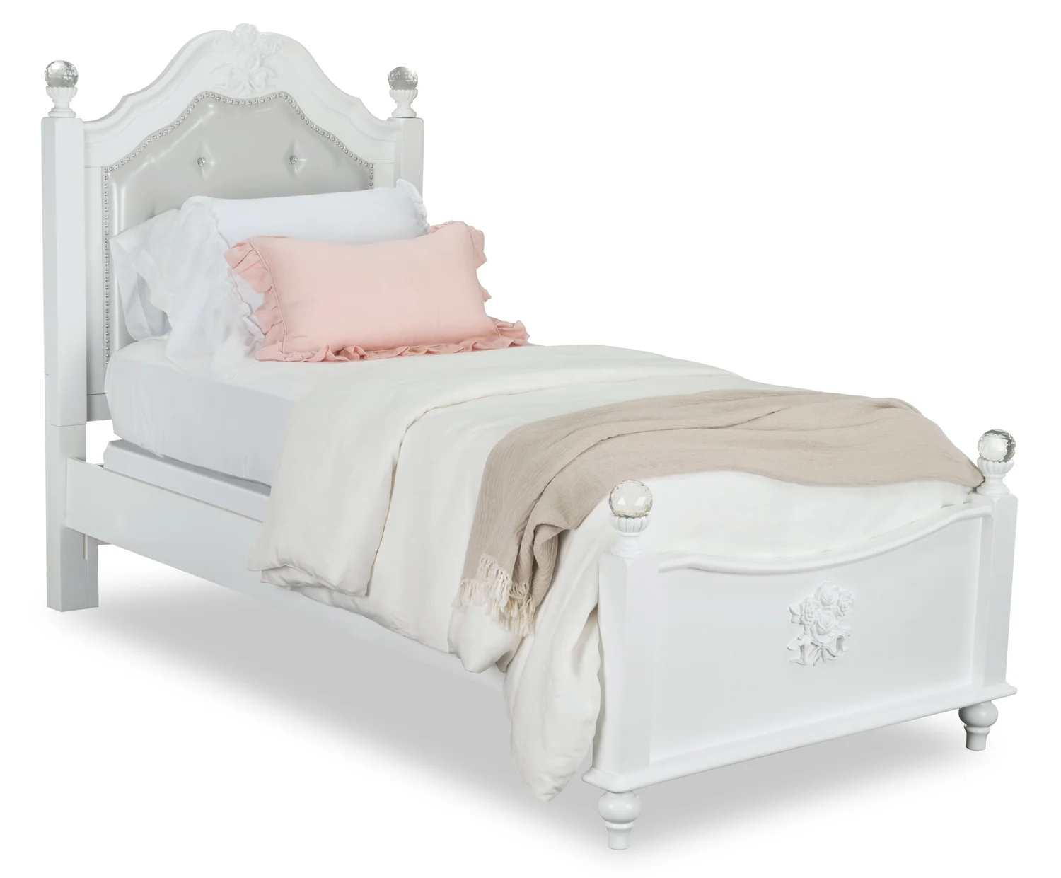 Livy Panel Bed for Kids, White, Vegan Leather - Full Size