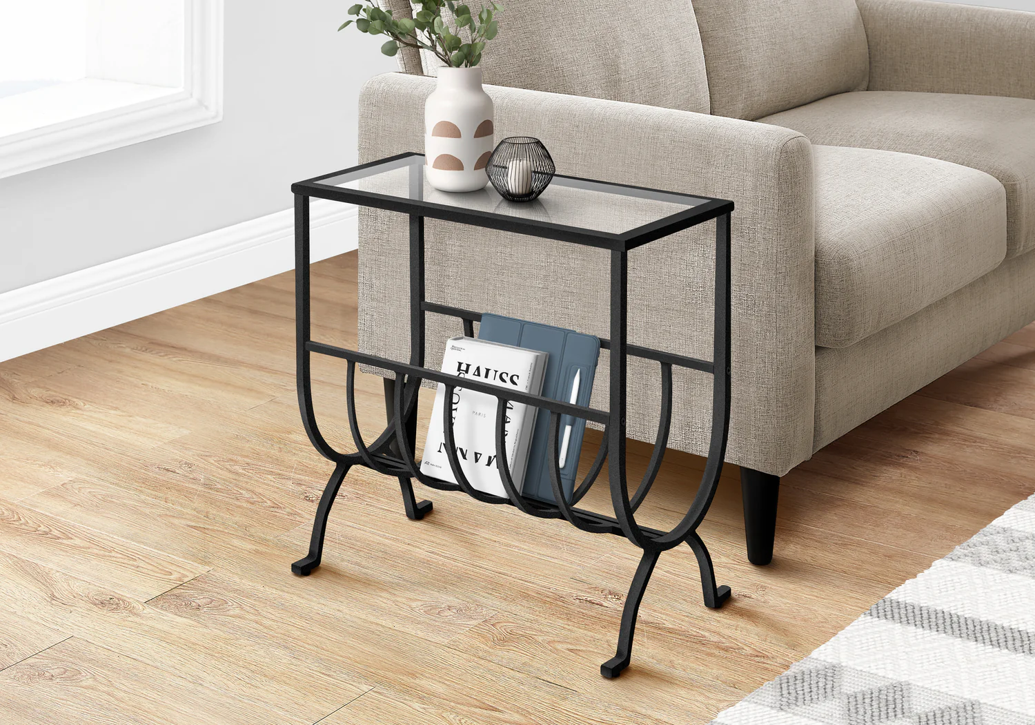 Black Metal with Tempered Glass Accent Table