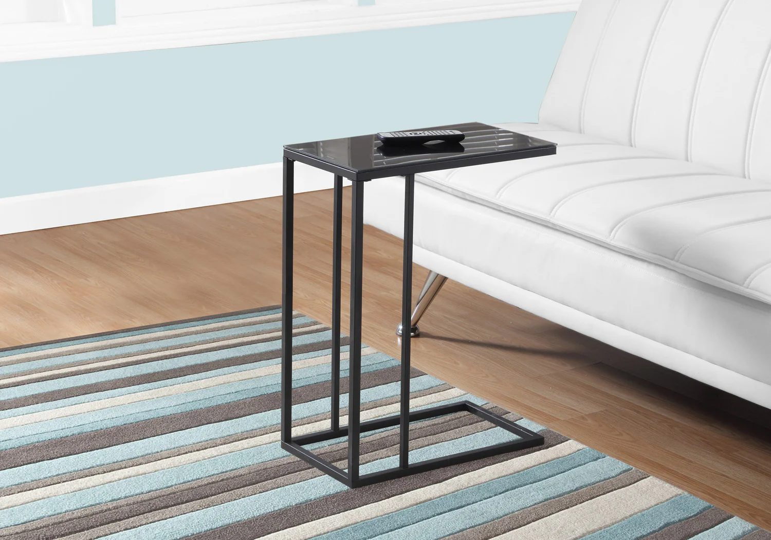 Black Metal Black Tempered Glass Accent Table