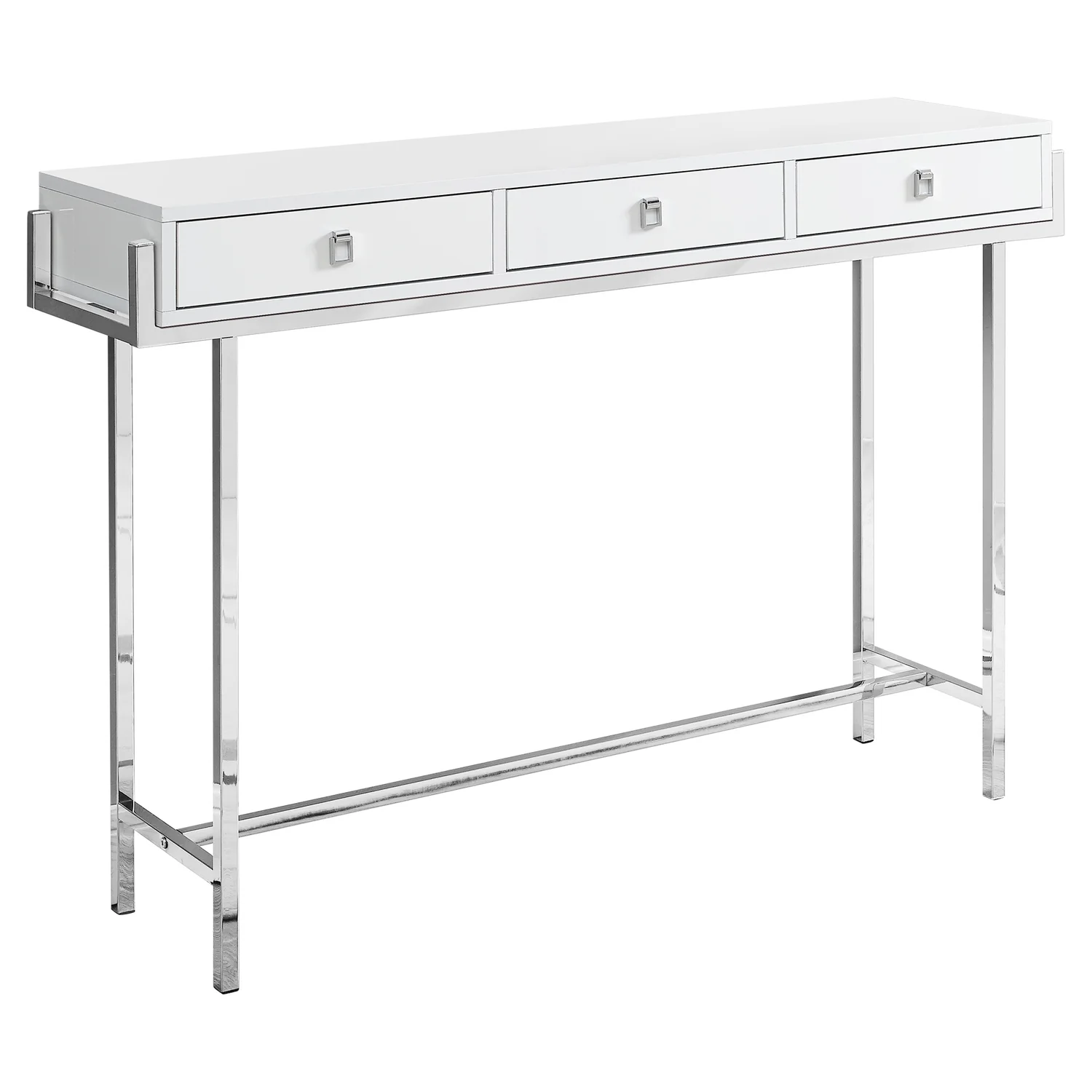 Glossy White Chrome Metal Accent Table