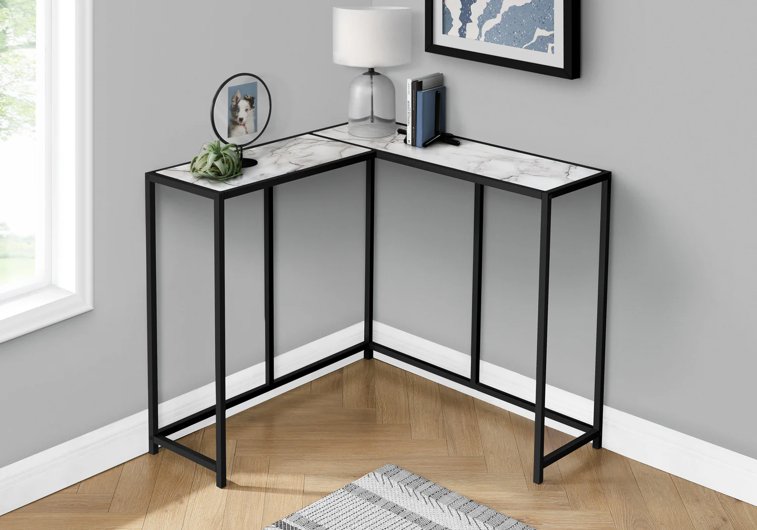 White Marble-look Black Console Table