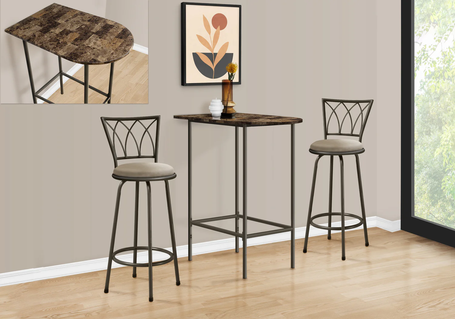 Espresso Marble Metal Home Bar