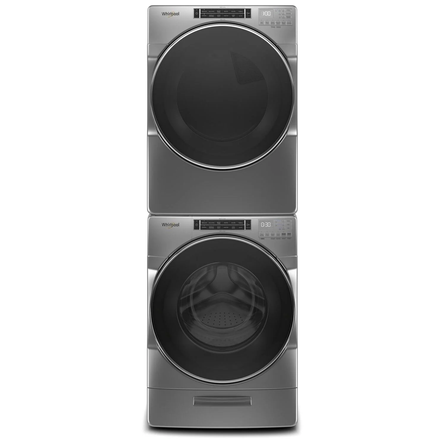 Whirlpool 5.8 Front-Load Washer and 7.4 Cu. Ft. Electric Dryer with Steam ¨C Chrome Shadow