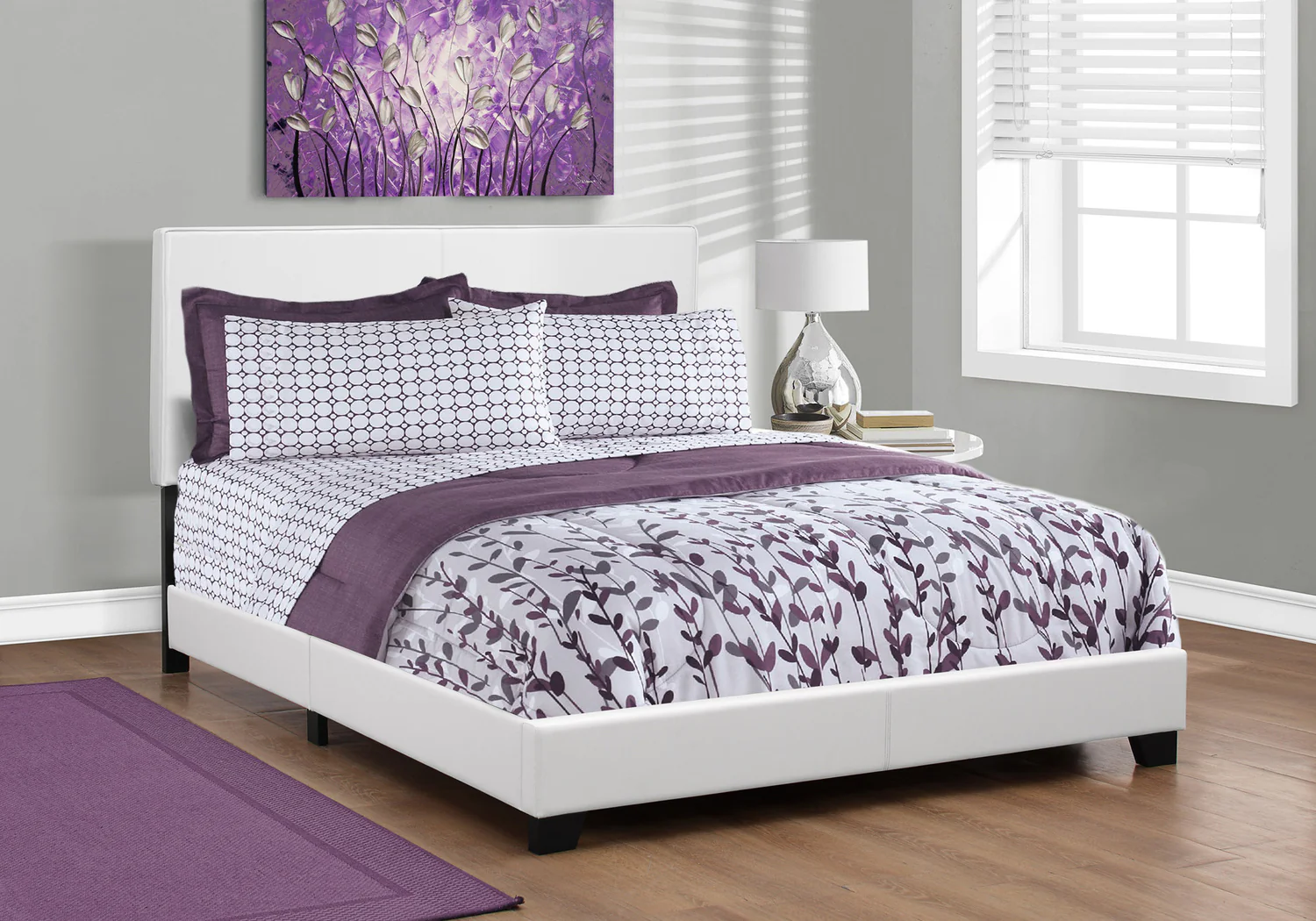 Queen Size White Leather-look Bed