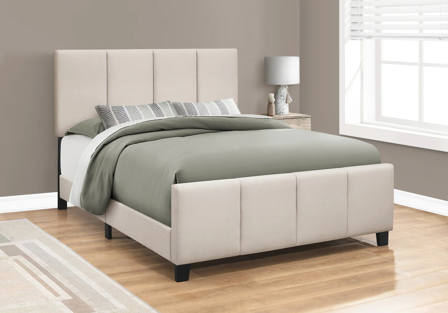 Queen Size Beige Linen-look Bed