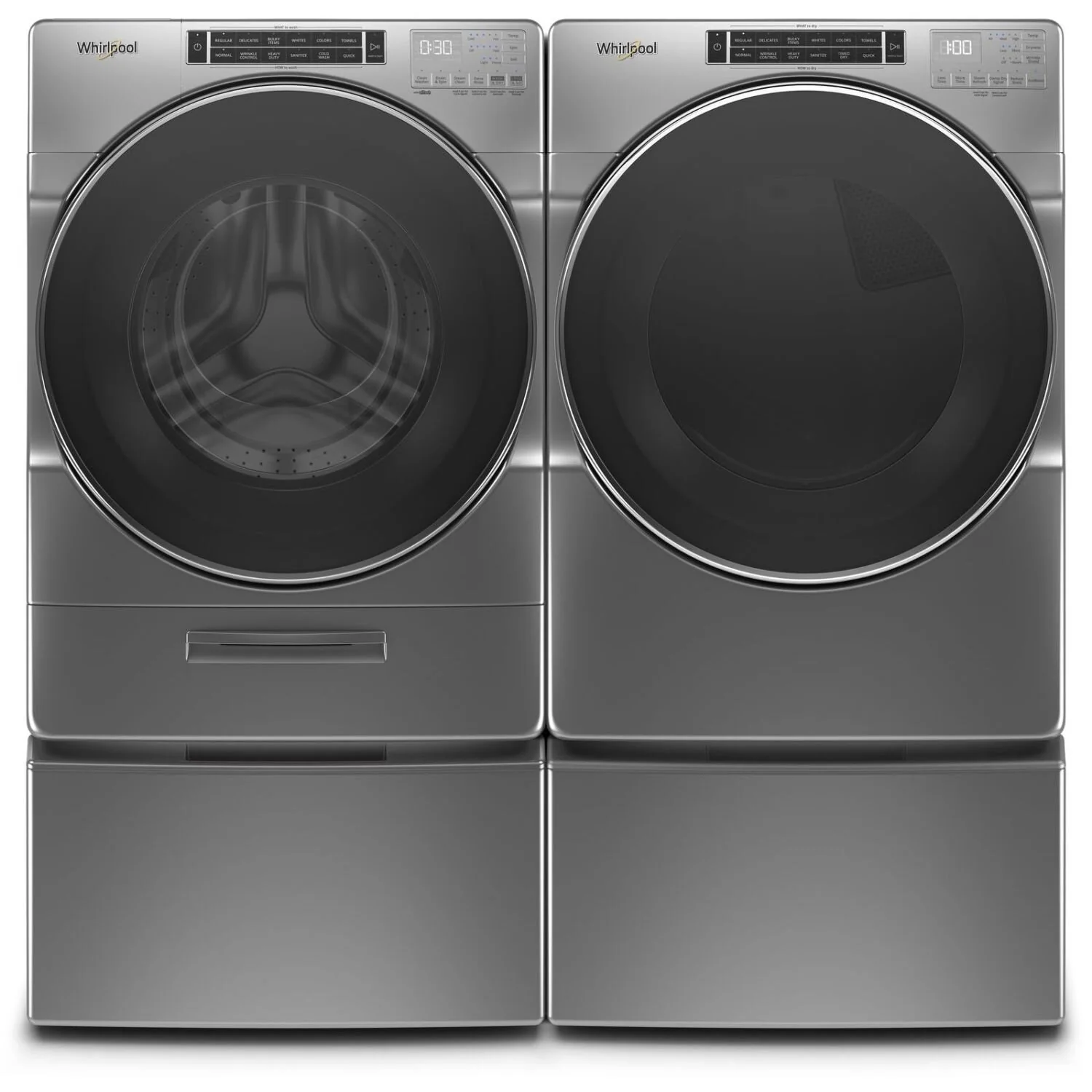 Whirlpool 5.8 Front-Load Washer and 7.4 Cu. Ft. Gas Dryer with Steam ¨C Chrome Shadow