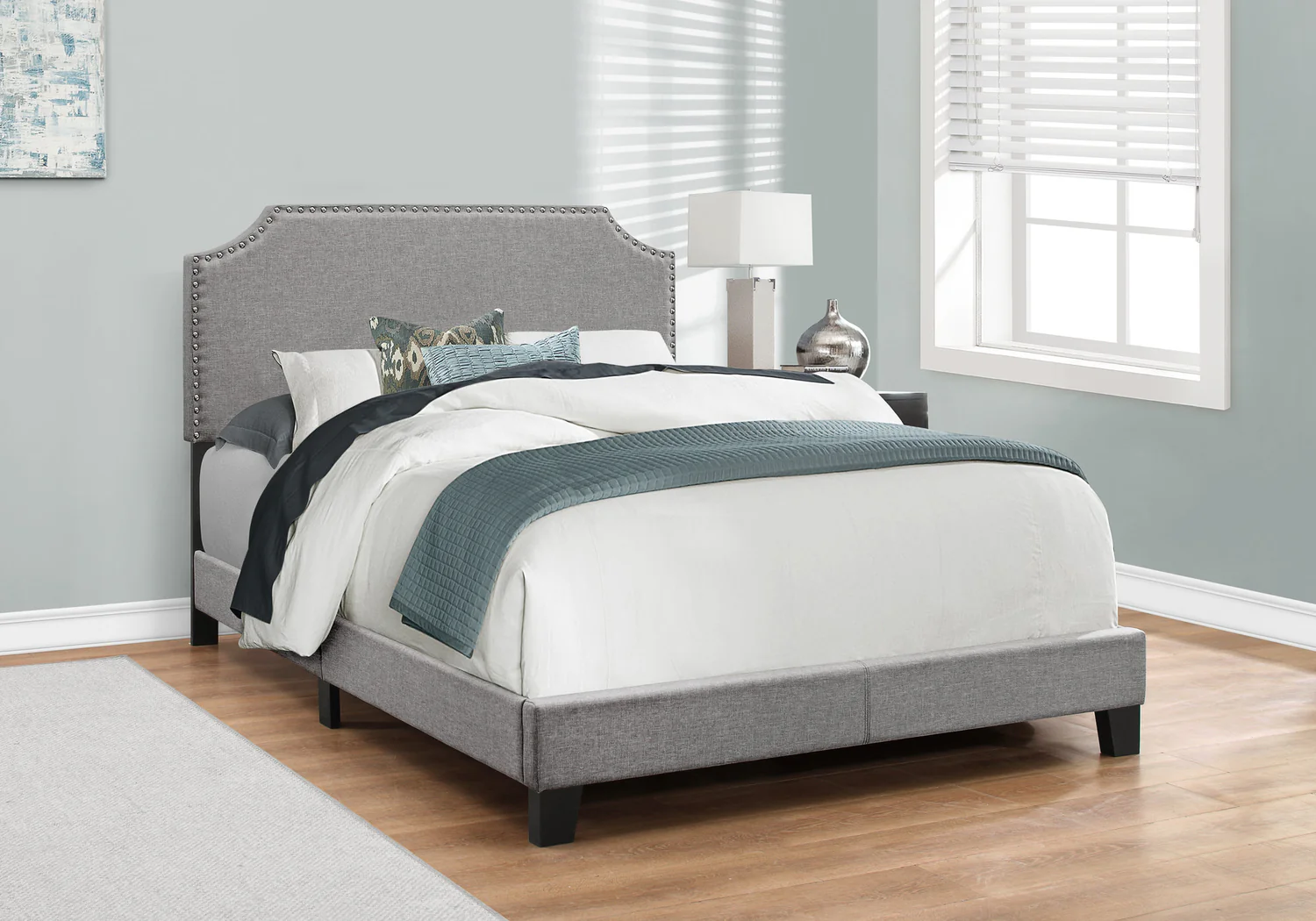 Full Size Grey Linen with Chrome Trim Bed