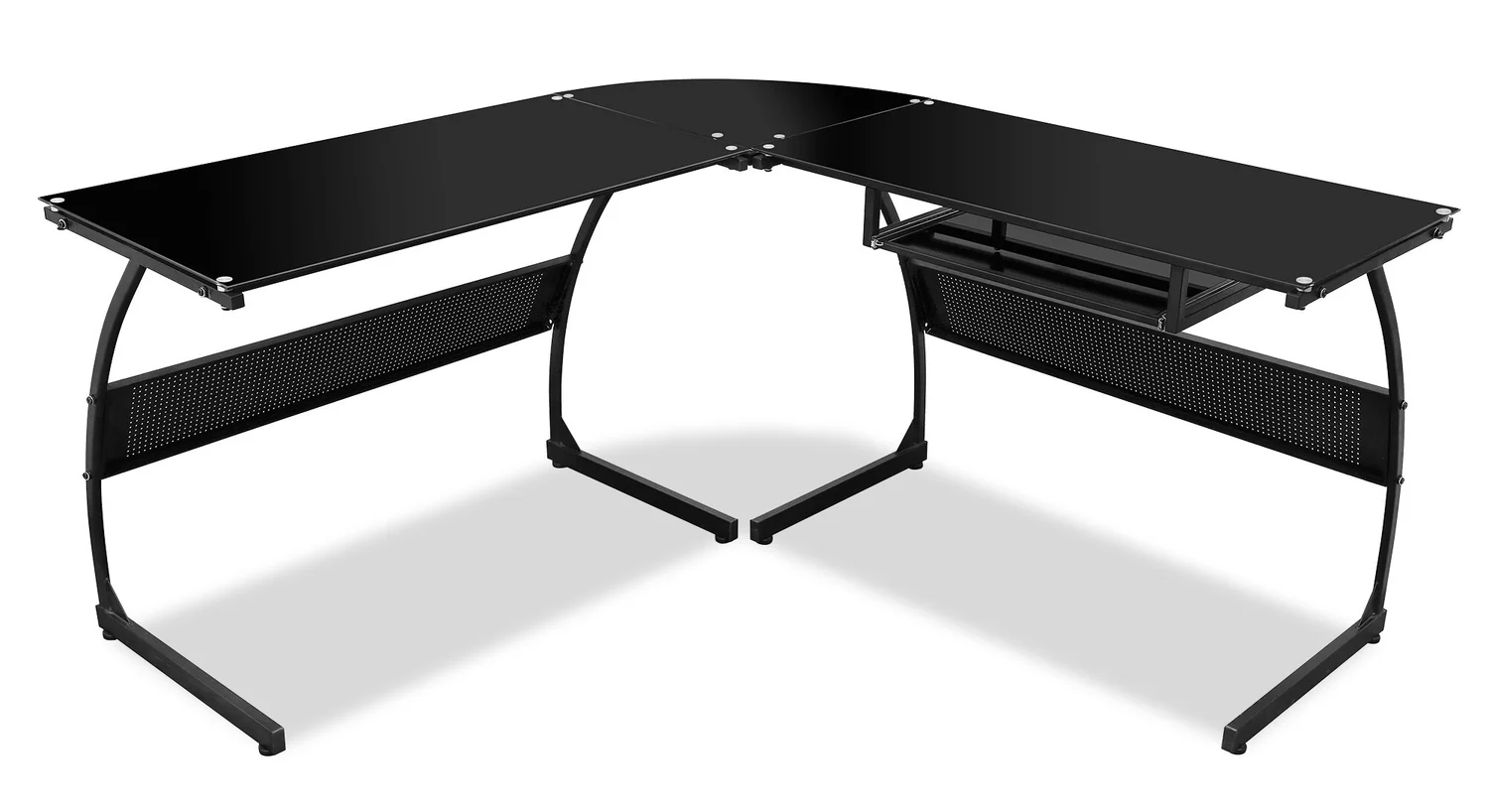 Cairo 59" Glass Top L-Shaped Office Desk - Black