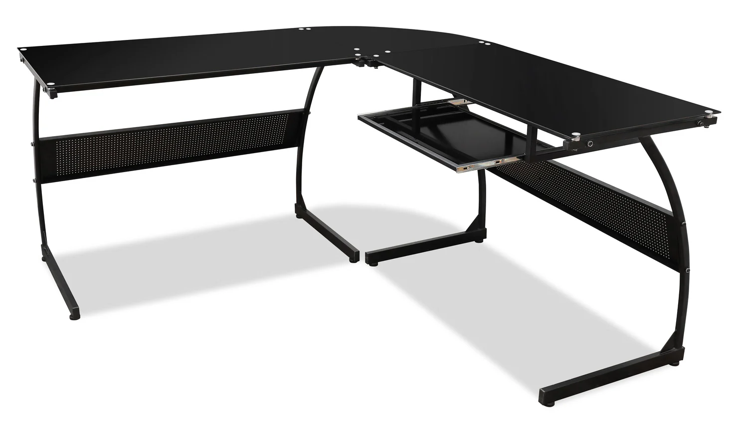 Cairo 59" Glass Top L-Shaped Office Desk - Black