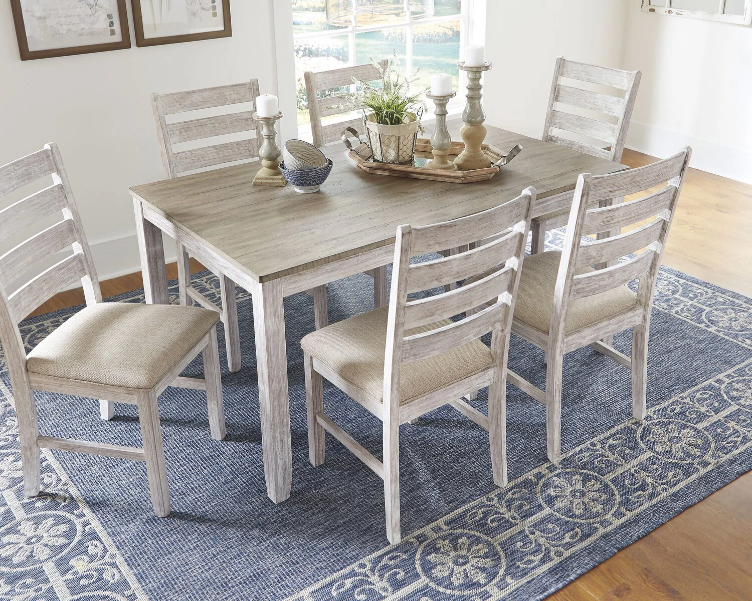 Koda 7pc Dining Set with Table & 6 Chairs, 59.9"W - White