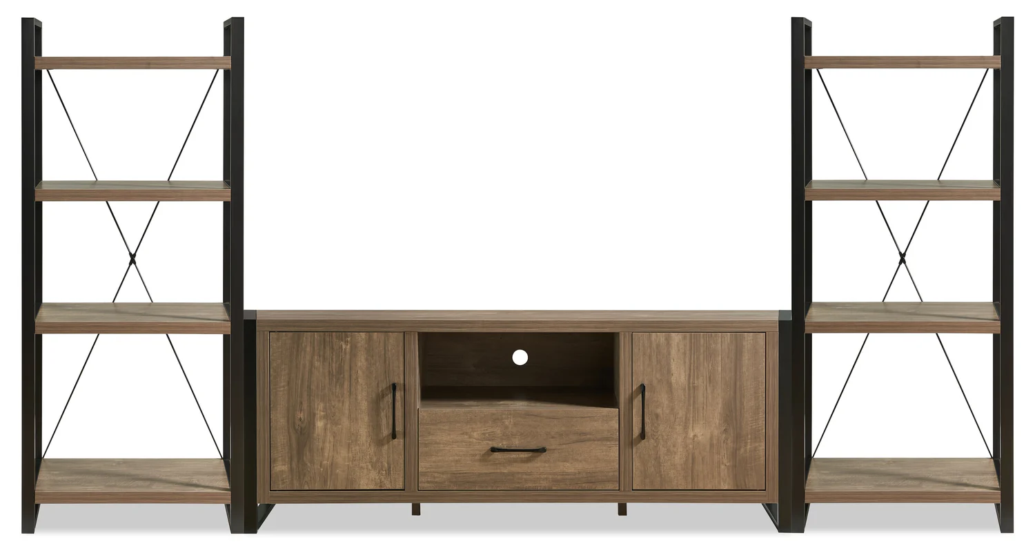 Alvin 66" Modern 3-Piece Entertainment Centre with Storage and Cable Management for TVs up to 70"- Hazelnut