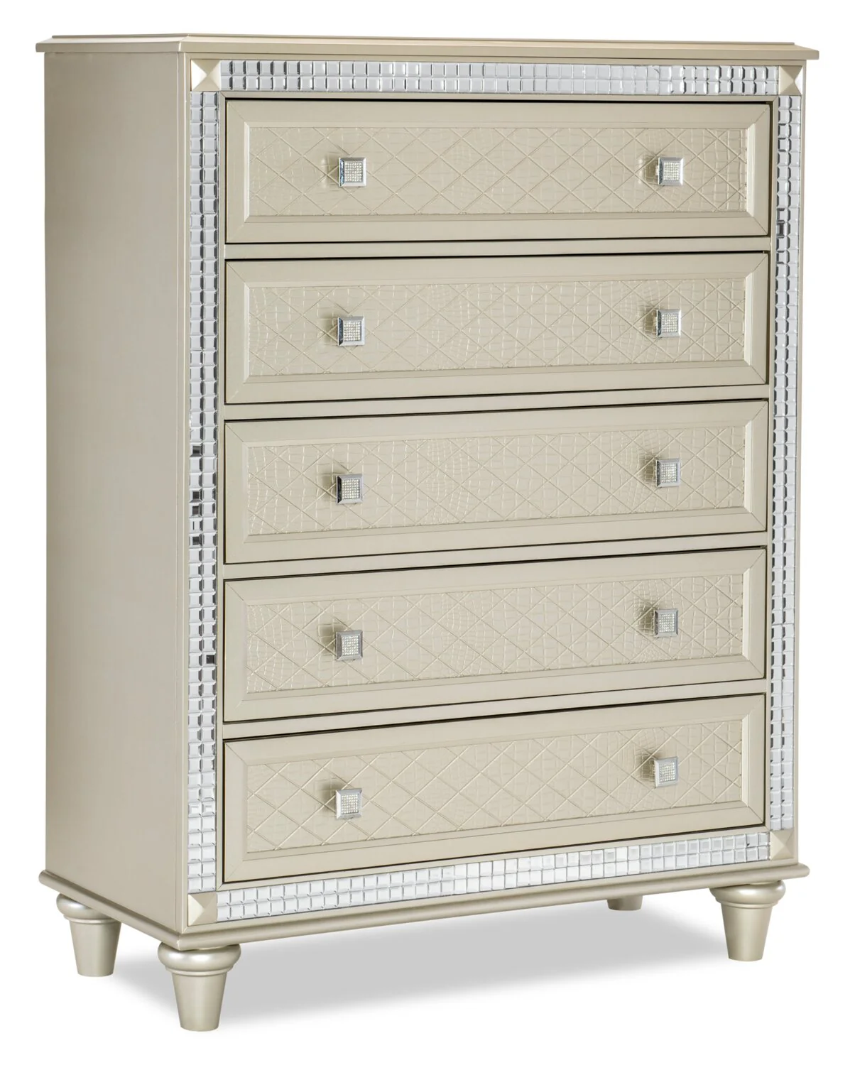 Tyra Bedroom Chest of Drawers, 5-Drawer, 40"W x 53"H, Glam - Champagne