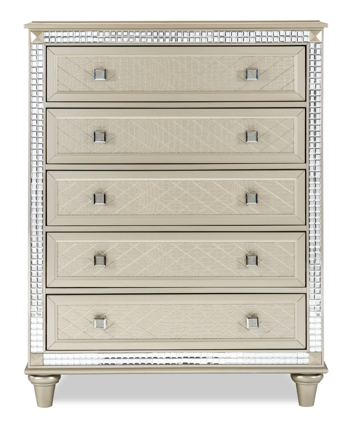 Tyra Bedroom Chest of Drawers, 5-Drawer, 40"W x 53"H, Glam - Champagne