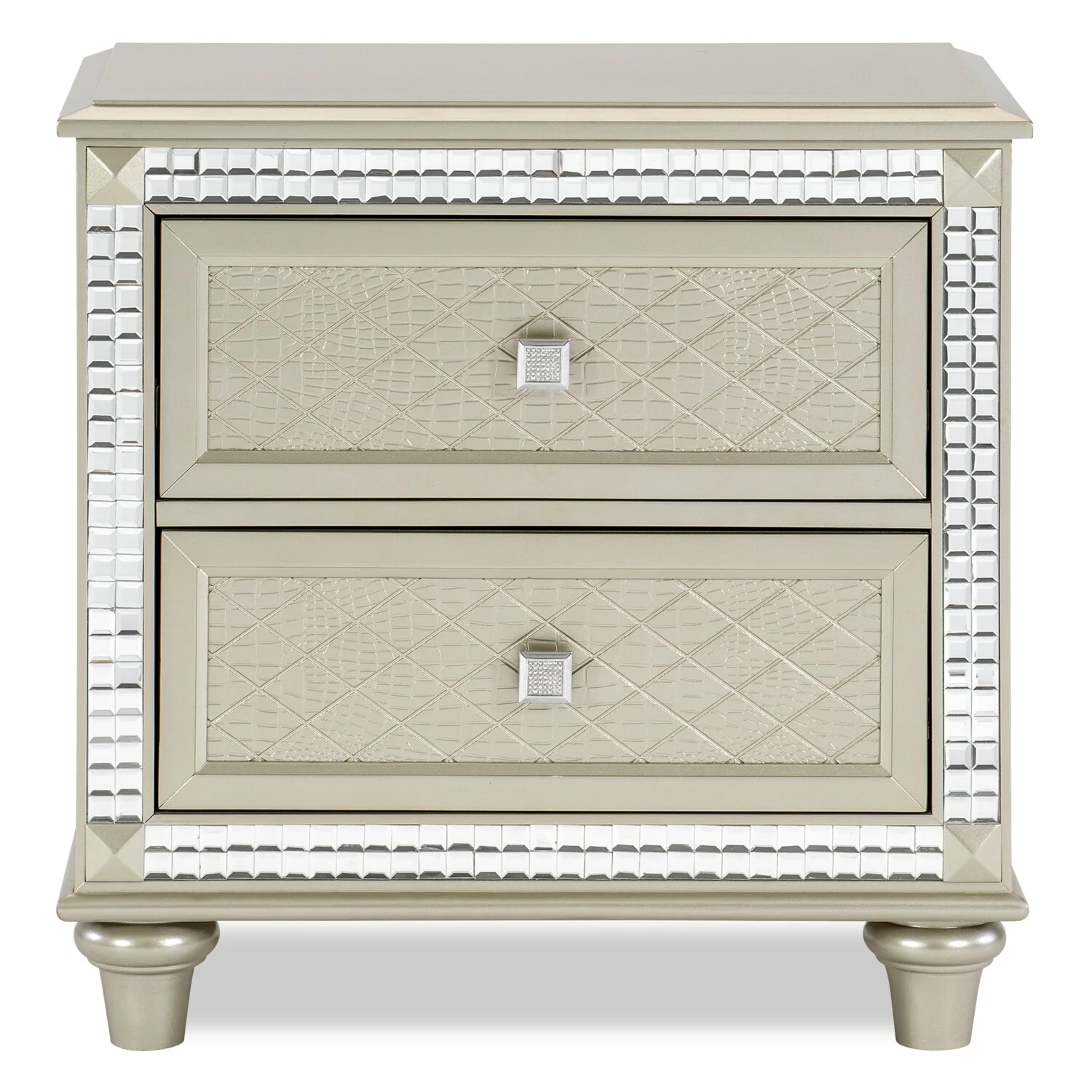 Tyra Bedside 2-Drawer Nightstand, 28"W x 29"H, Glam - Champagne