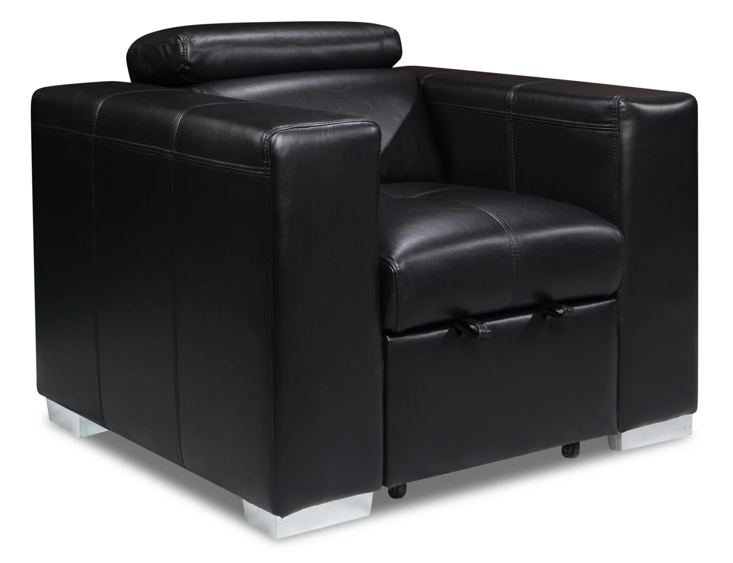 Drake 41.5" Leather-Look Fabric Chair with Pull-Out Ottoman and Flip-Up Headrest - Black