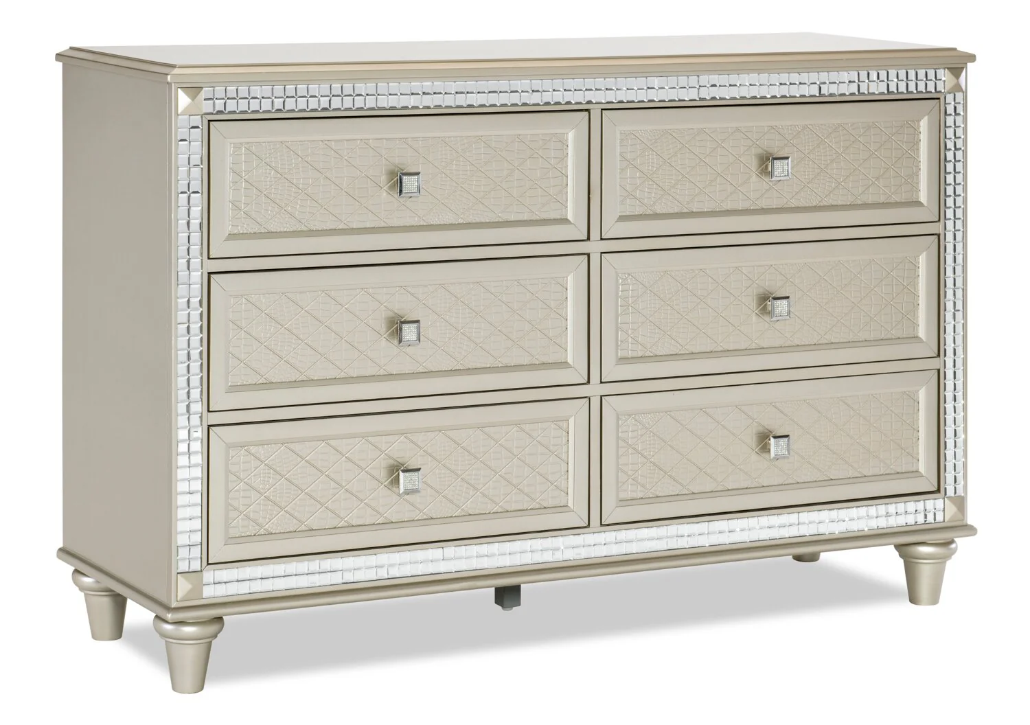 Tyra Bedroom 6-Drawer Dresser, 60.3"W x 38.5"H, Glam - Champagne