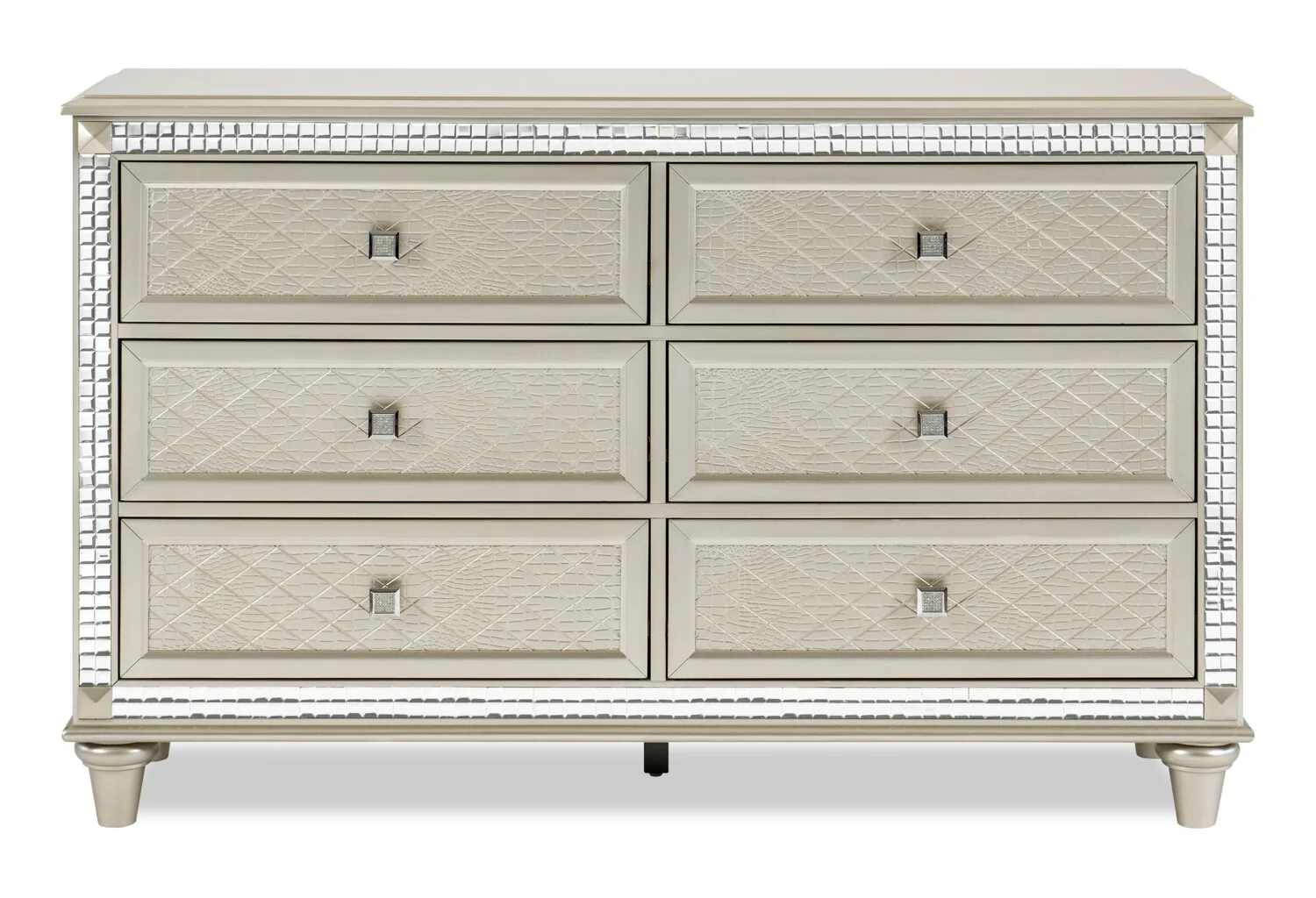 Tyra Bedroom 6-Drawer Dresser, 60.3"W x 38.5"H, Glam - Champagne