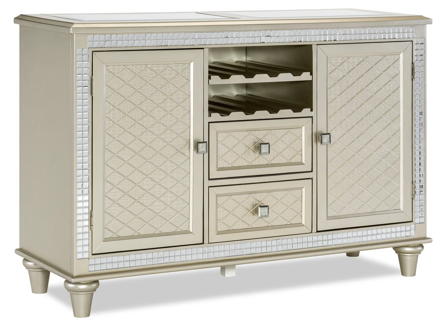 Tyra Dining Server with Storage & Built-In Wine Rack, 54"W - Silver & Champagne