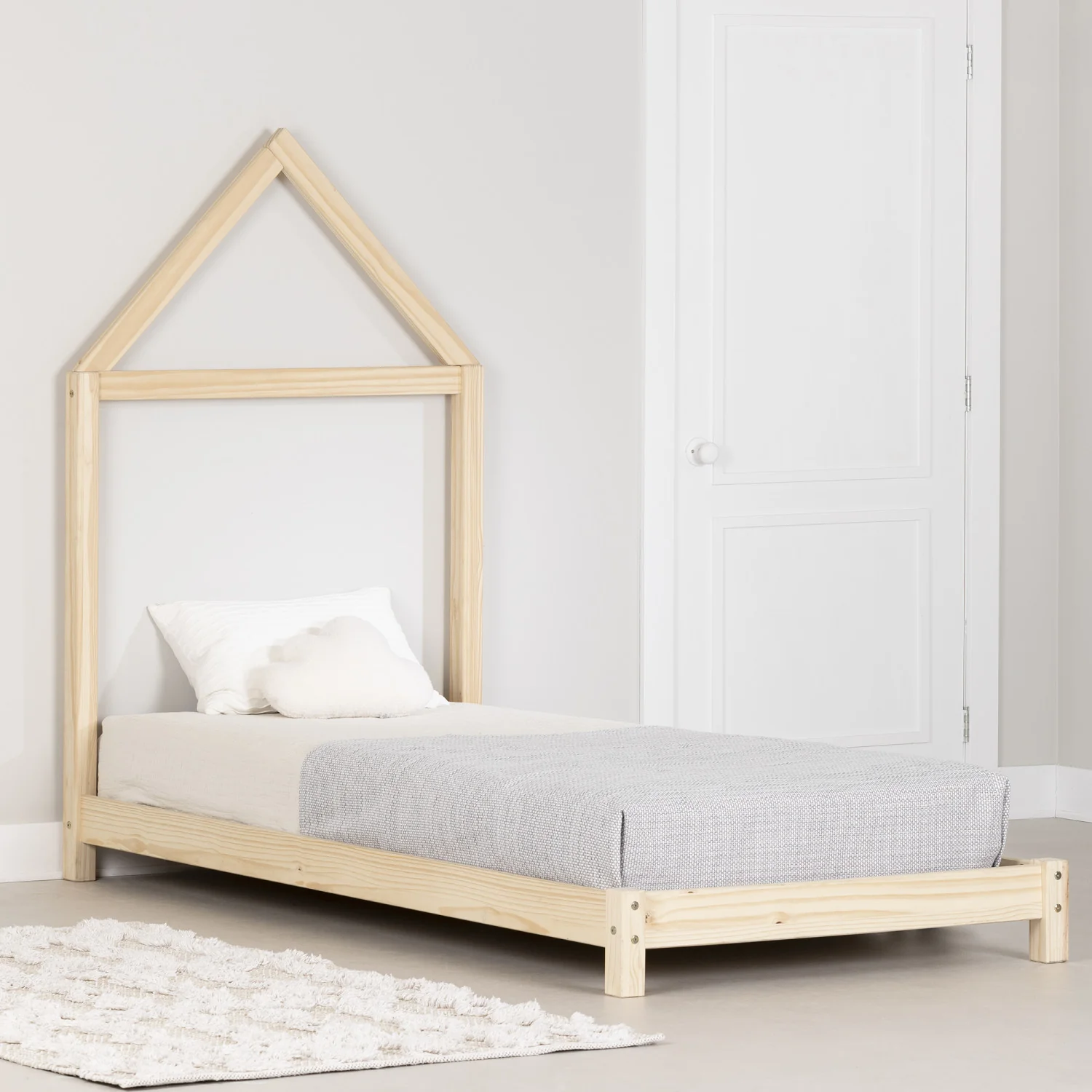 Sweedi Twin Bed with House Frame Headboard - Natural