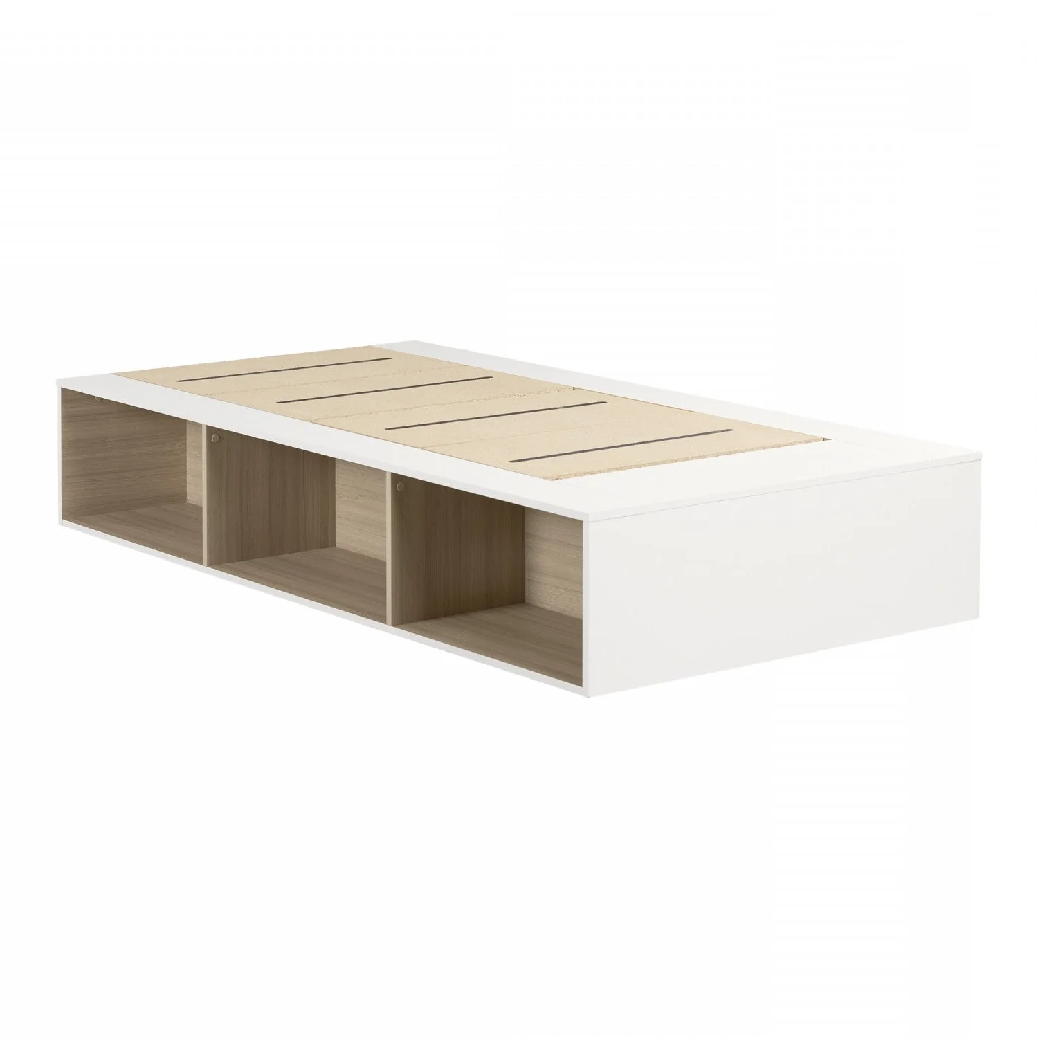 Hourra Twin Platform Bed with Open Storage - Soft Elm/White