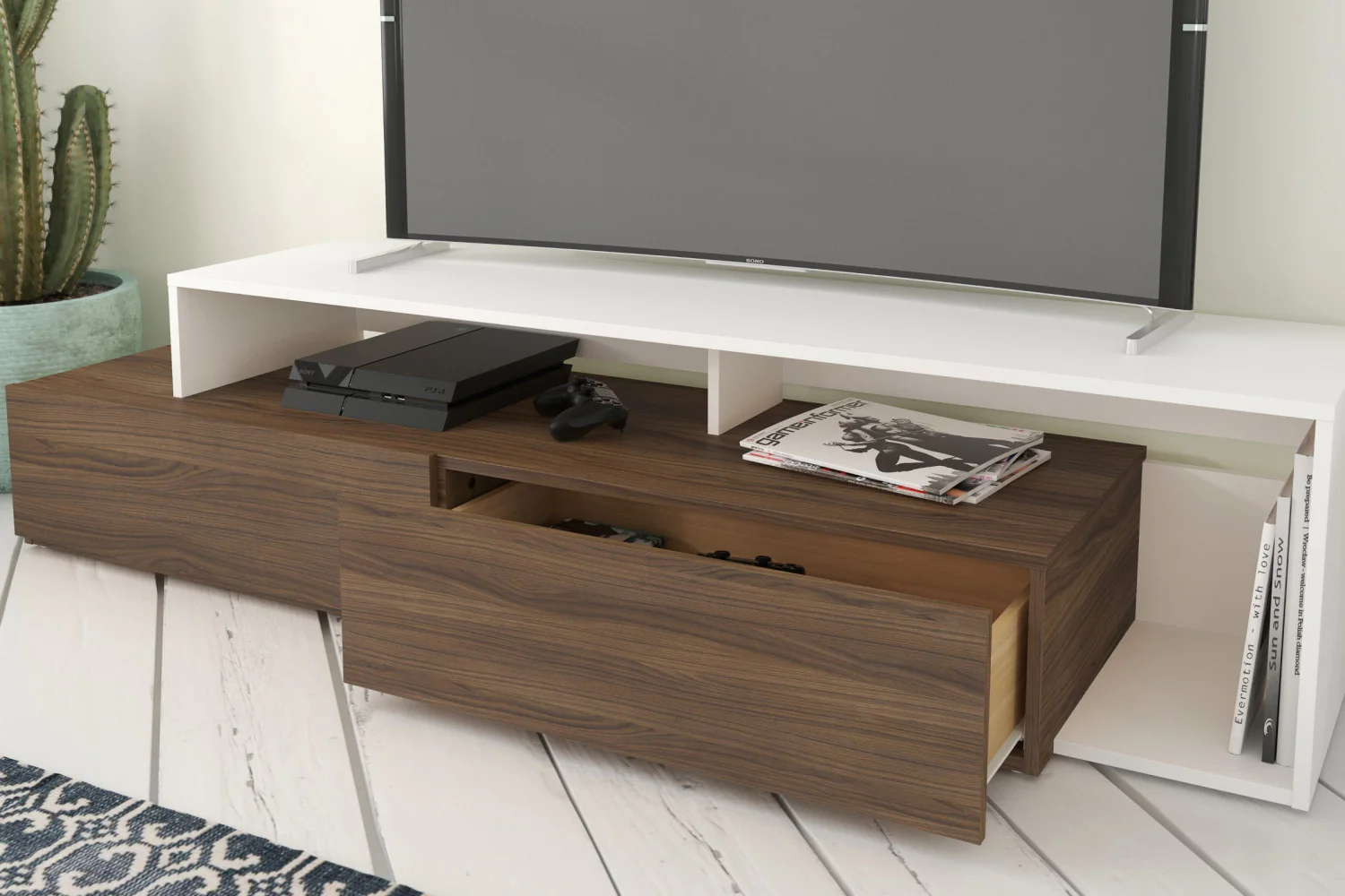 Nordika Tonik 72" TV Stand - Walnut/White